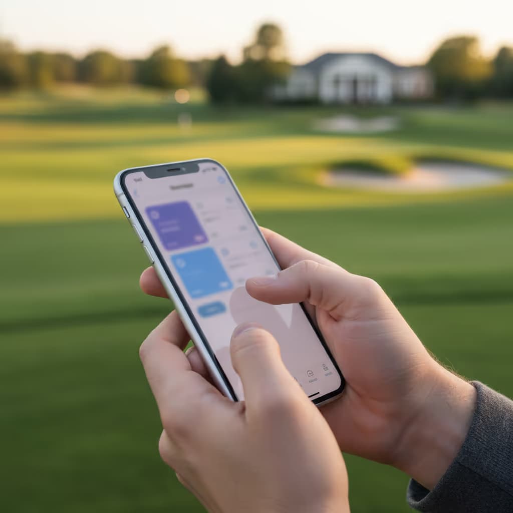 Close-up of user interacting with smartphone connected to Purple WiFi in Country and Golf Clubs setting