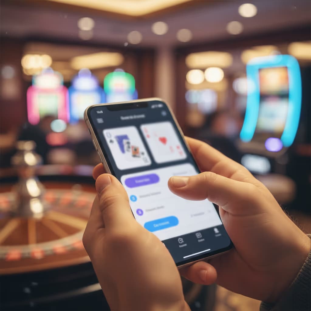 Close-up of user interacting with smartphone connected to Purple WiFi in Gambling setting