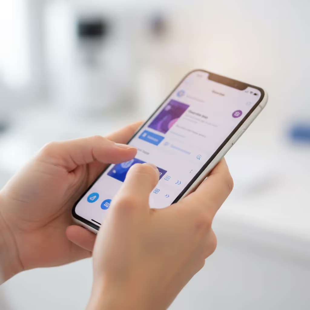 Close-up of user interacting with smartphone connected to Purple WiFi in Healthcare setting