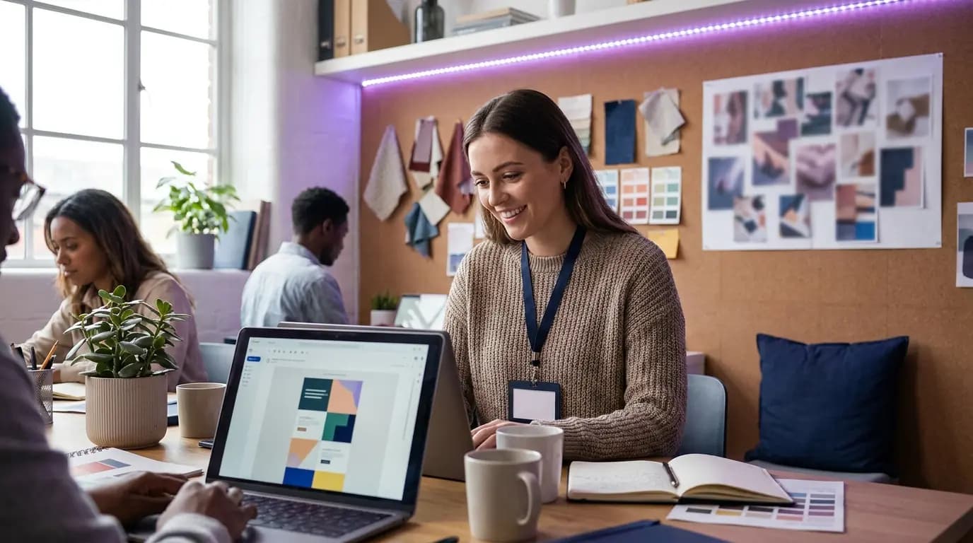 Un responsable marketing retail examinant une campagne d'e-mailing de nouvelle saison sur un ordinateur portable dans un bureau de direction
