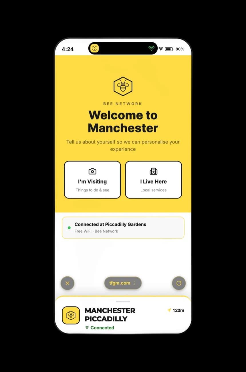 Welcome screen personalising the experience for visitors or residents