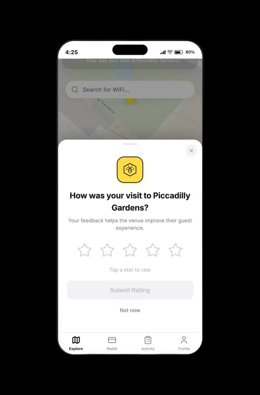 Star rating prompt asking how the visit was