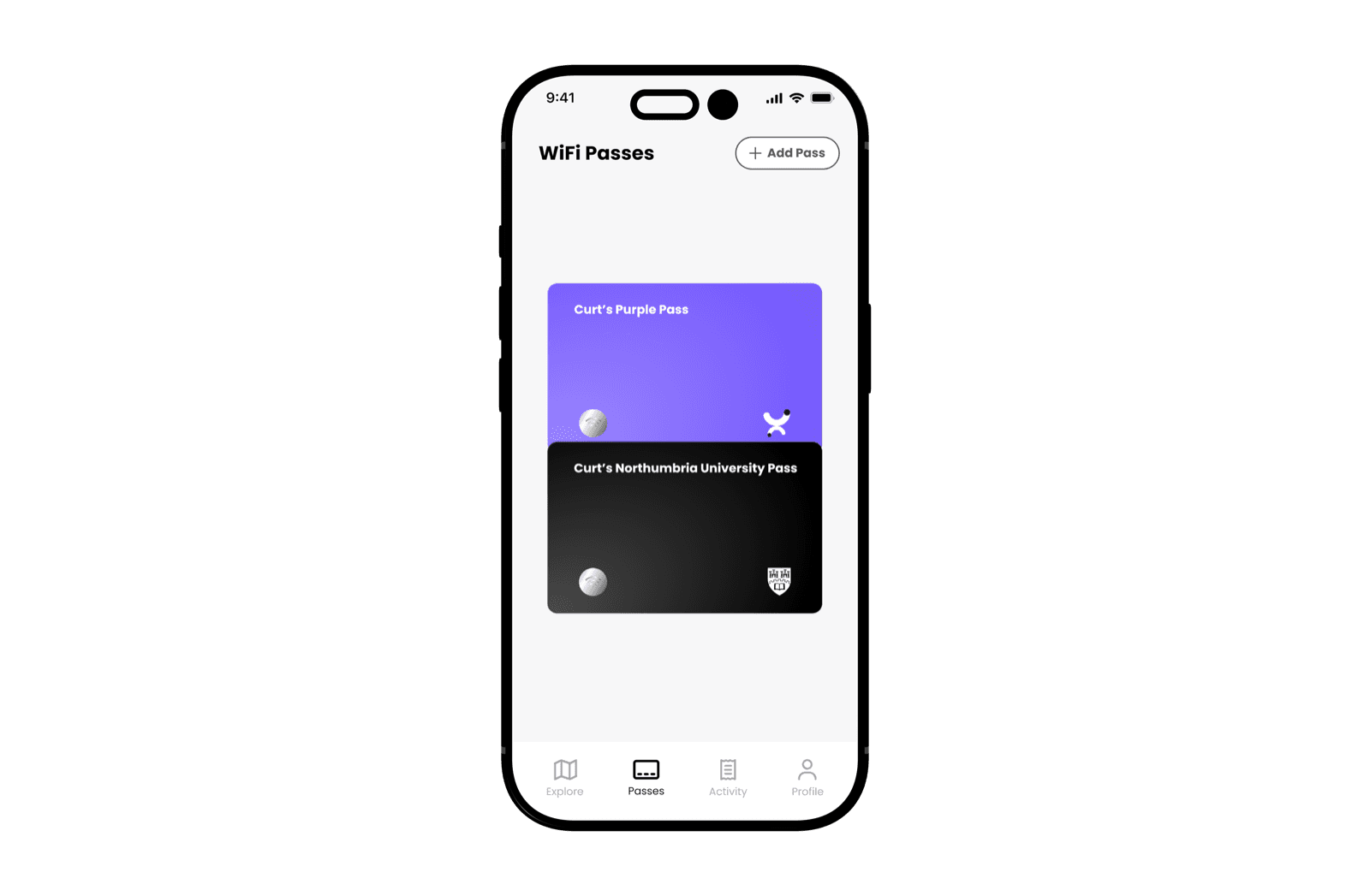 The Purple University App showing a digital pass