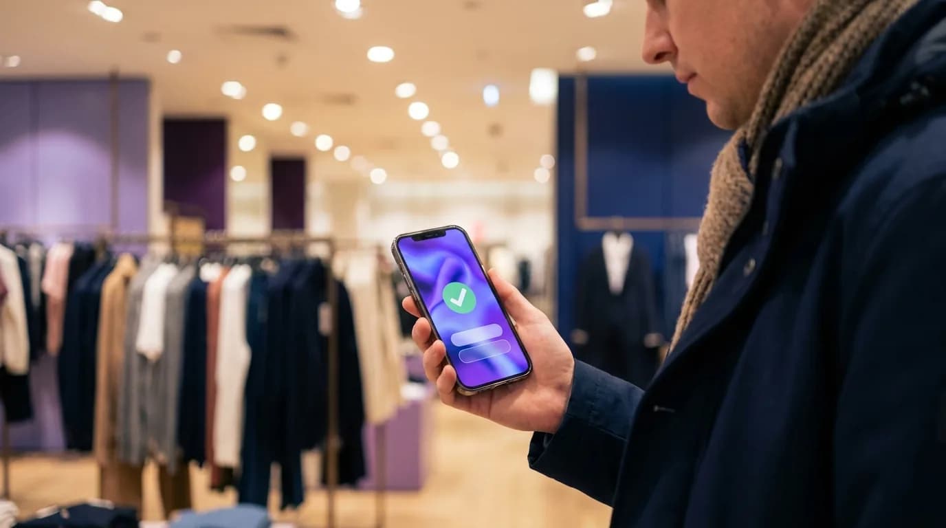 A shopper signing in to guest WiFi on a branded welcome page in a department store