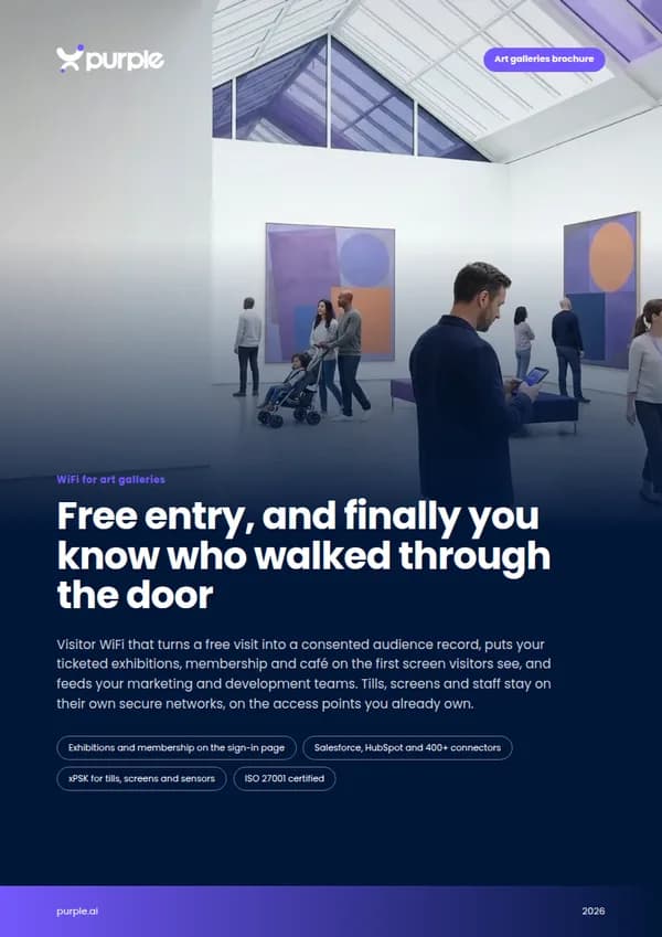 Portada del folleto de Purple Galerías de arte WiFi