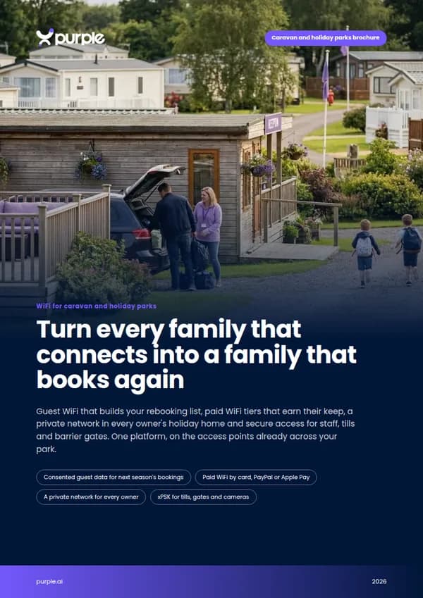 Portada del folleto de Purple Parques de caravanas y vacaciones WiFi