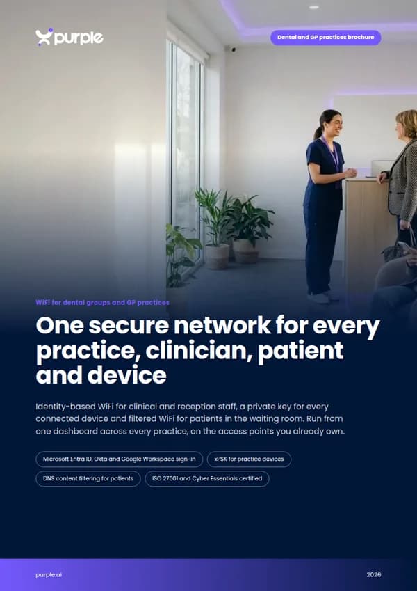 Cover of the Purple Dental and GP practices WiFi brochure