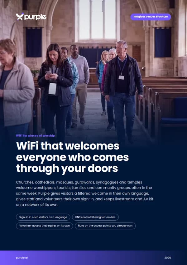 Cover of the Purple Religious venues WiFi brochure