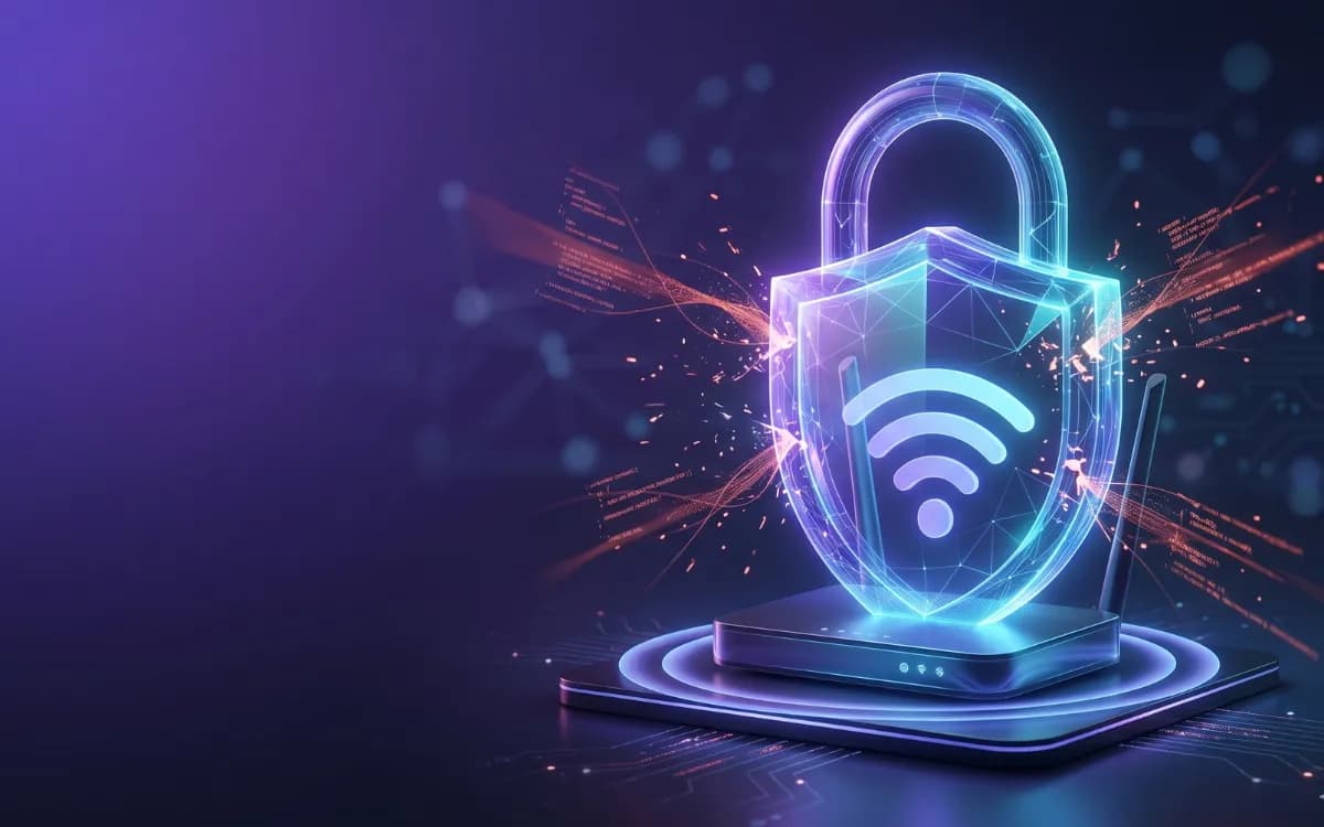 Secure WiFi router with shield and padlock illustration