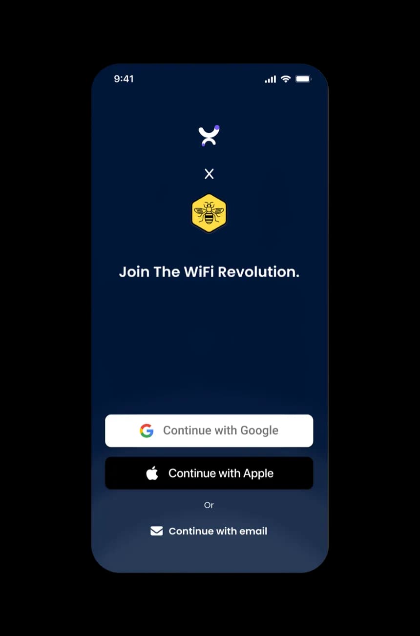 显示“加入 WiFi 革命”及登录选项的欢迎屏幕
