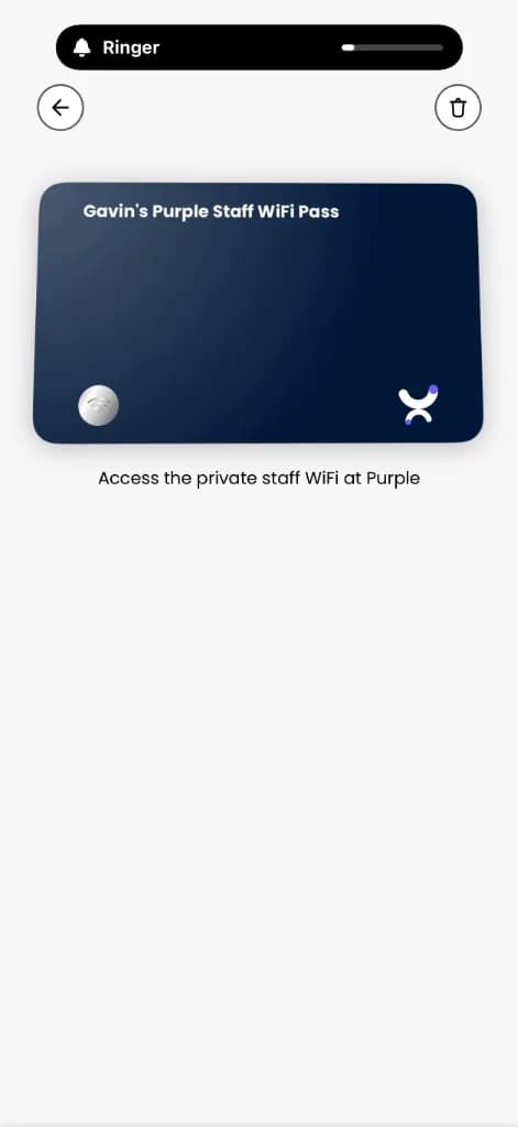 Staff WiFi pass on Gavin's iPhone