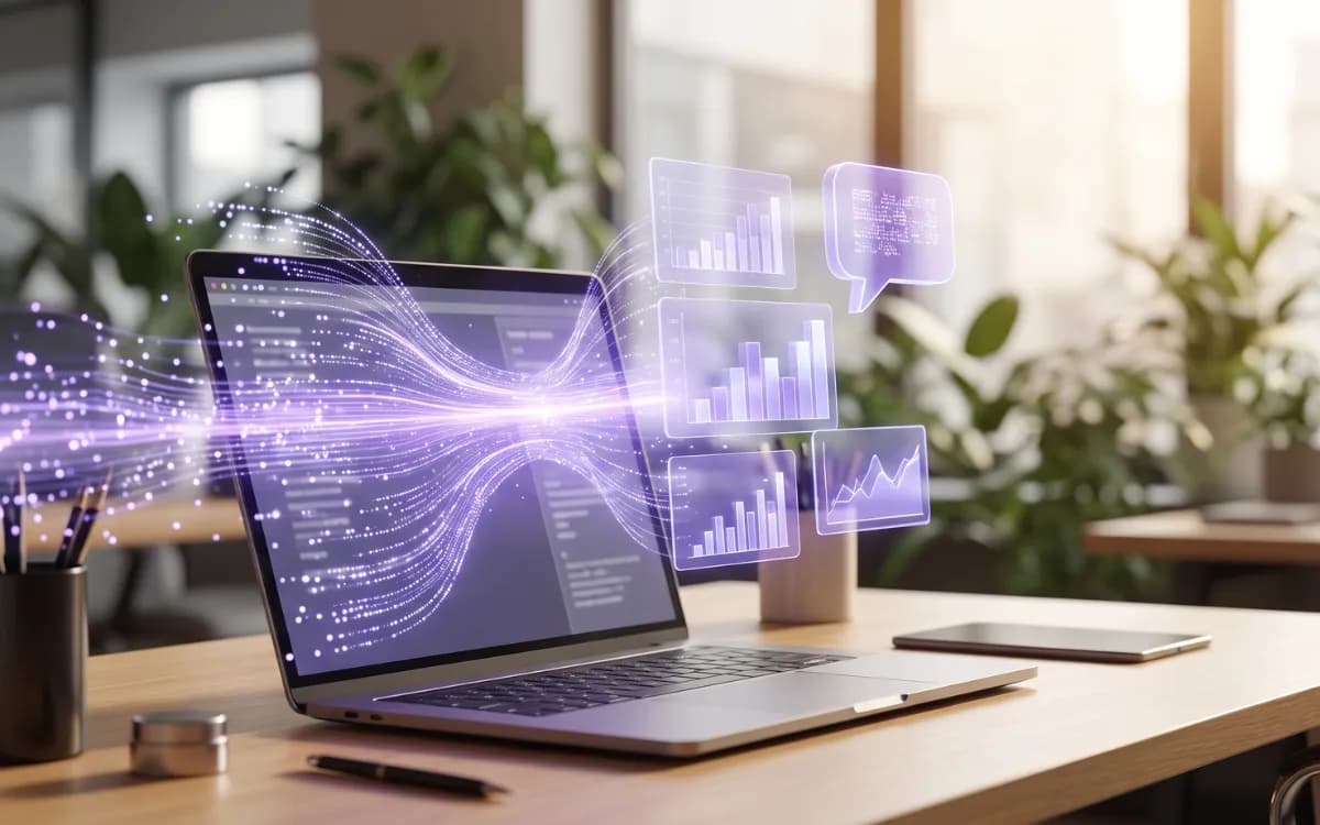 Laptop with floating analytics charts representing WiFi data insights