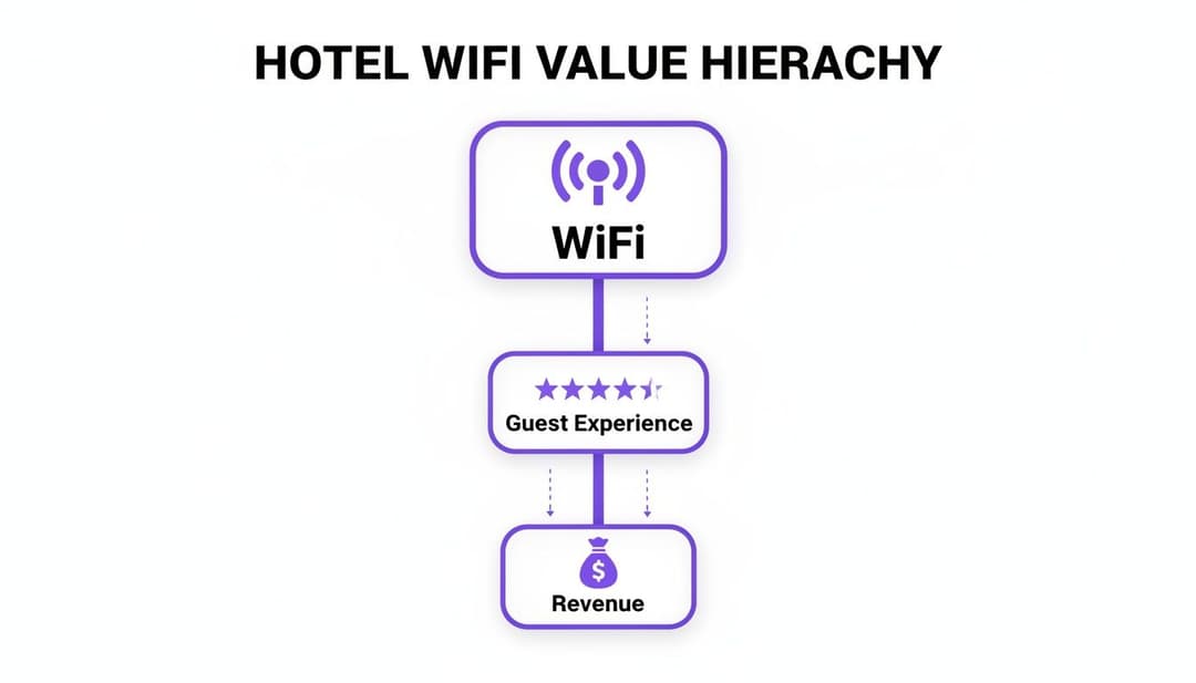 Una gerarchia di valore che illustra come il WiFi dell'hotel influisca sull'esperienza degli ospiti e generi entrate.