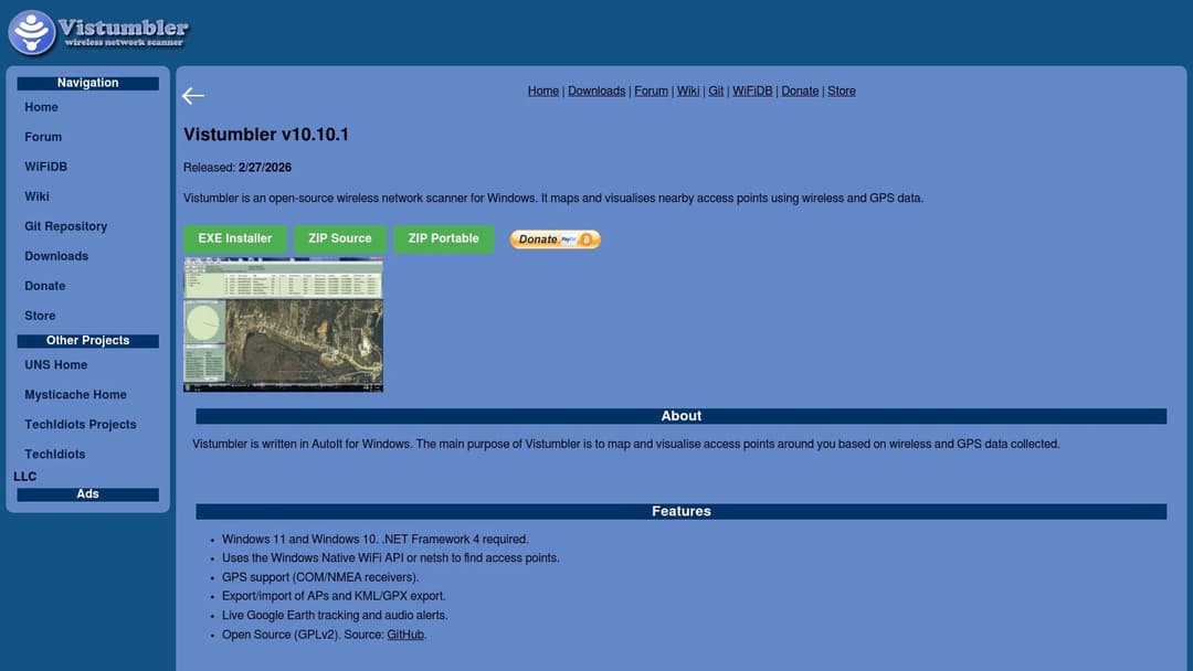 Vistumbler's user interface displaying a list of detected wireless networks and signal graphs, a core function of a wifi analyser application