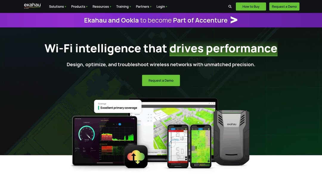 Ekahau Analyzer displaying Wi-Fi health and spectrum data on a mobile device, a key feature of this wifi analyser application