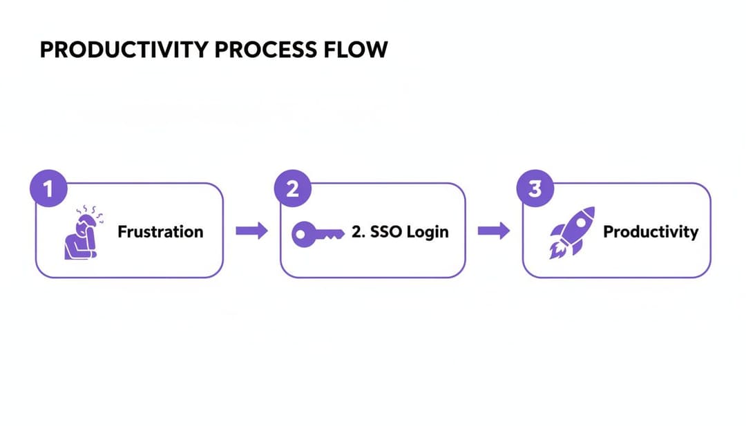 Schéma illustrant comment la connexion Single Sign-On (SSO) transforme la frustration des utilisateurs en une productivité accrue.