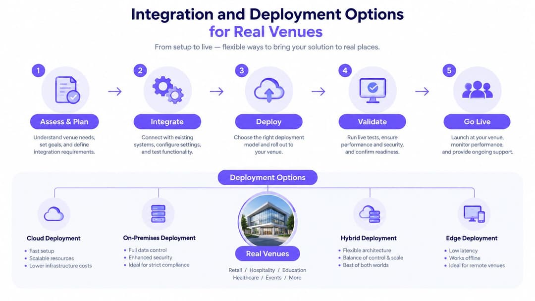 A five-step process guide for integrating and deploying digital solutions across various real-world venue types.