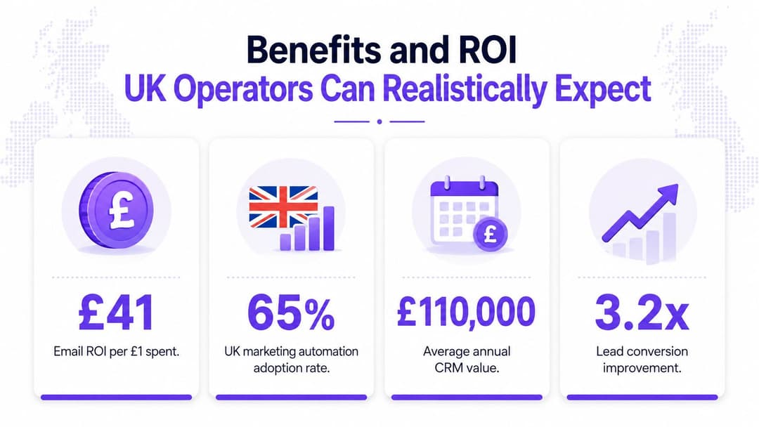 An infographic detailing expected ROI and marketing benefits for US operators, including email ROI, automation rates, and conversion improvements.