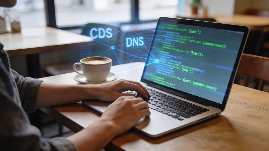 A professional working on a laptop displaying network security data with a cup of coffee nearby.