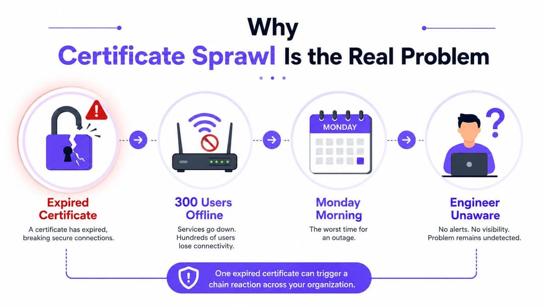An infographic showing the dangerous consequences of an expired certificate and how it impacts business operations.