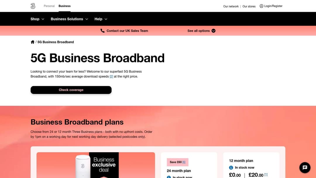 Three Business 5G Business Broadband fixed wireless access