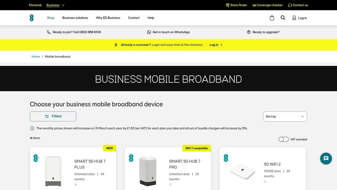 EE Business Mobile Broadband with 5G and 4G fixed wireless access