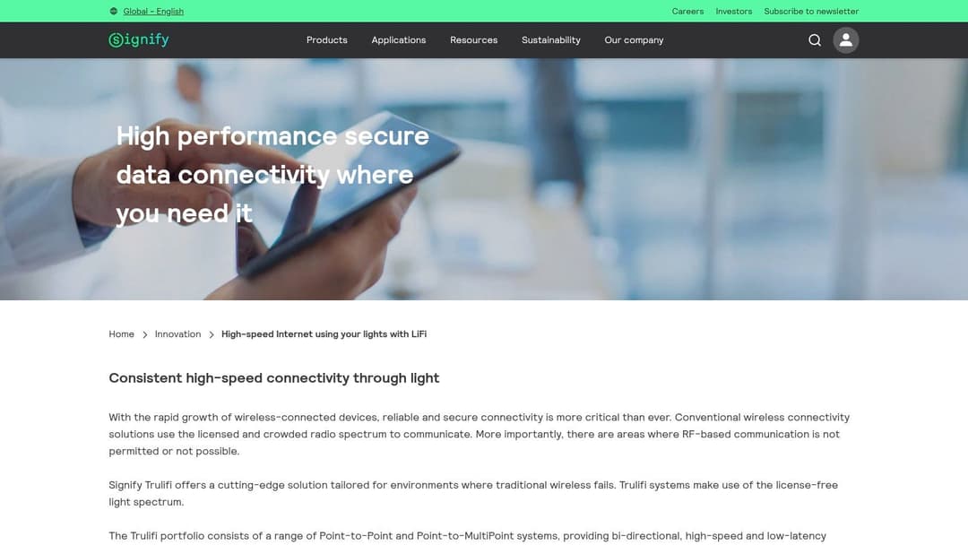 Signify Trulifi LiFi light-based wireless networking