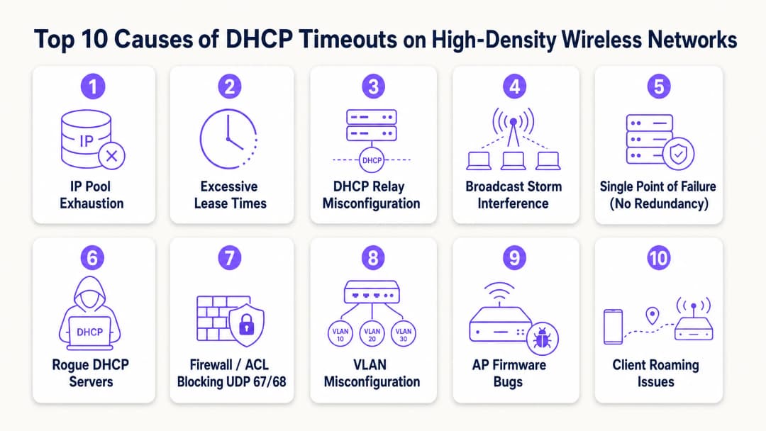 As 10 Principais Causas de Timeouts de DHCP em Redes Wireless de Alta Densidade - dhcp causes overview