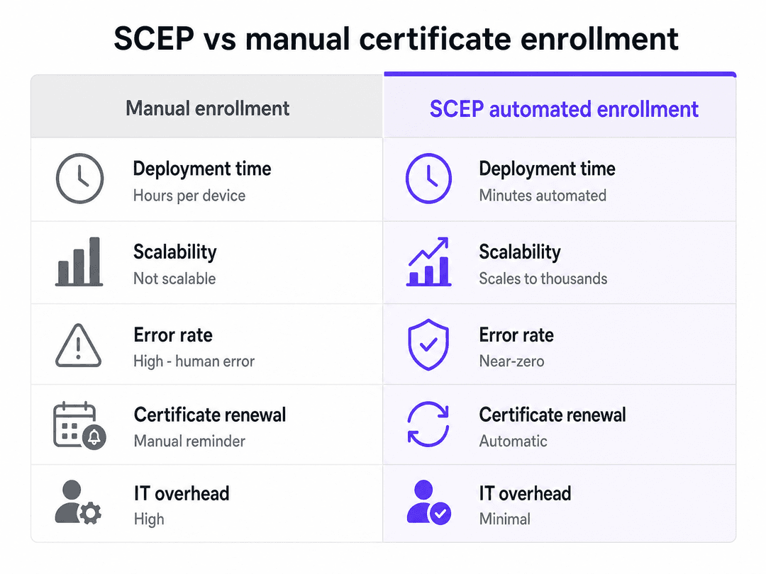 Implementing SCEP for Secure BYOD and 802.1X WiFi in Higher Education - comparison chart