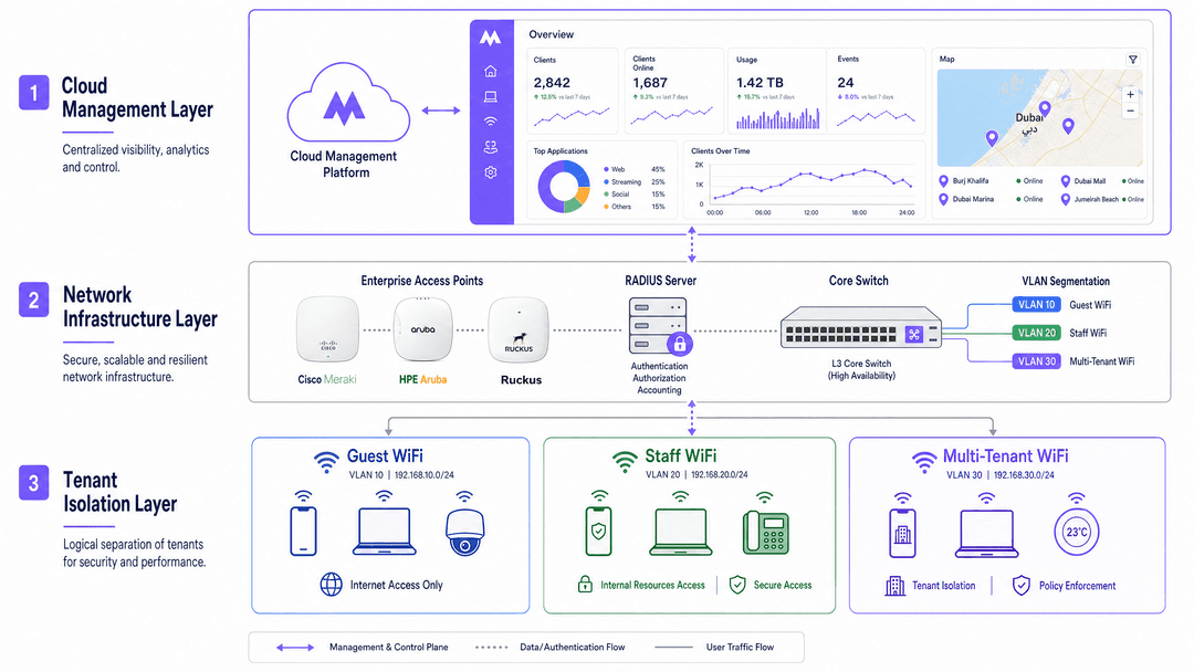 dubai मधील Managed WiFi सोल्युशन्स: व्यवसायांसाठी एक व्यापक मार्गदर्शक - architecture overview