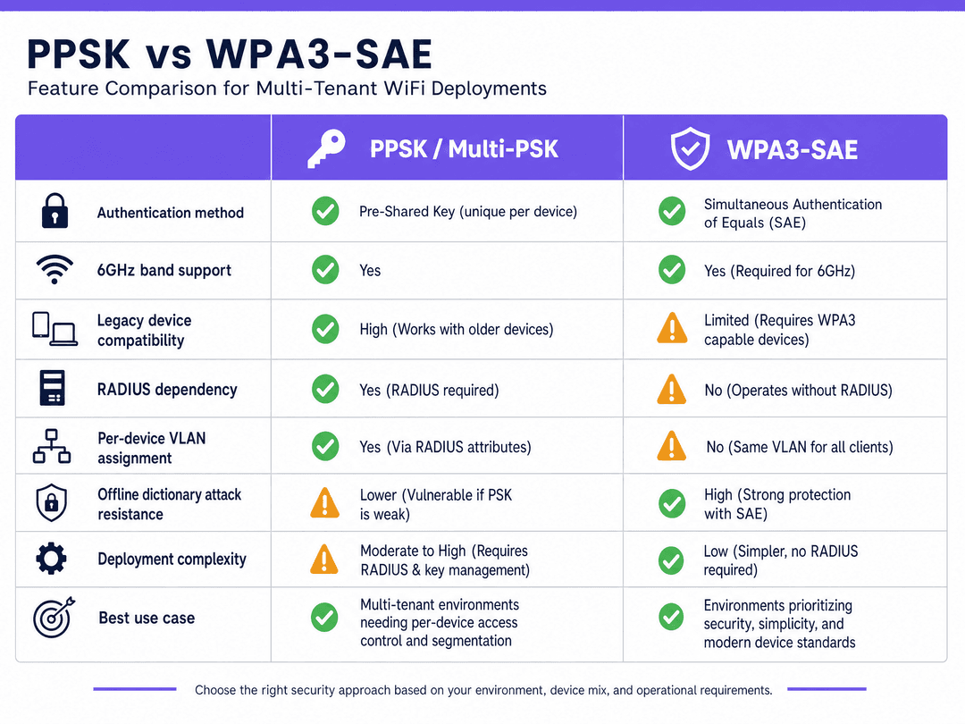 PPSK WPA3: confronto tra funzionalità e modelli di implementazione - comparison chart