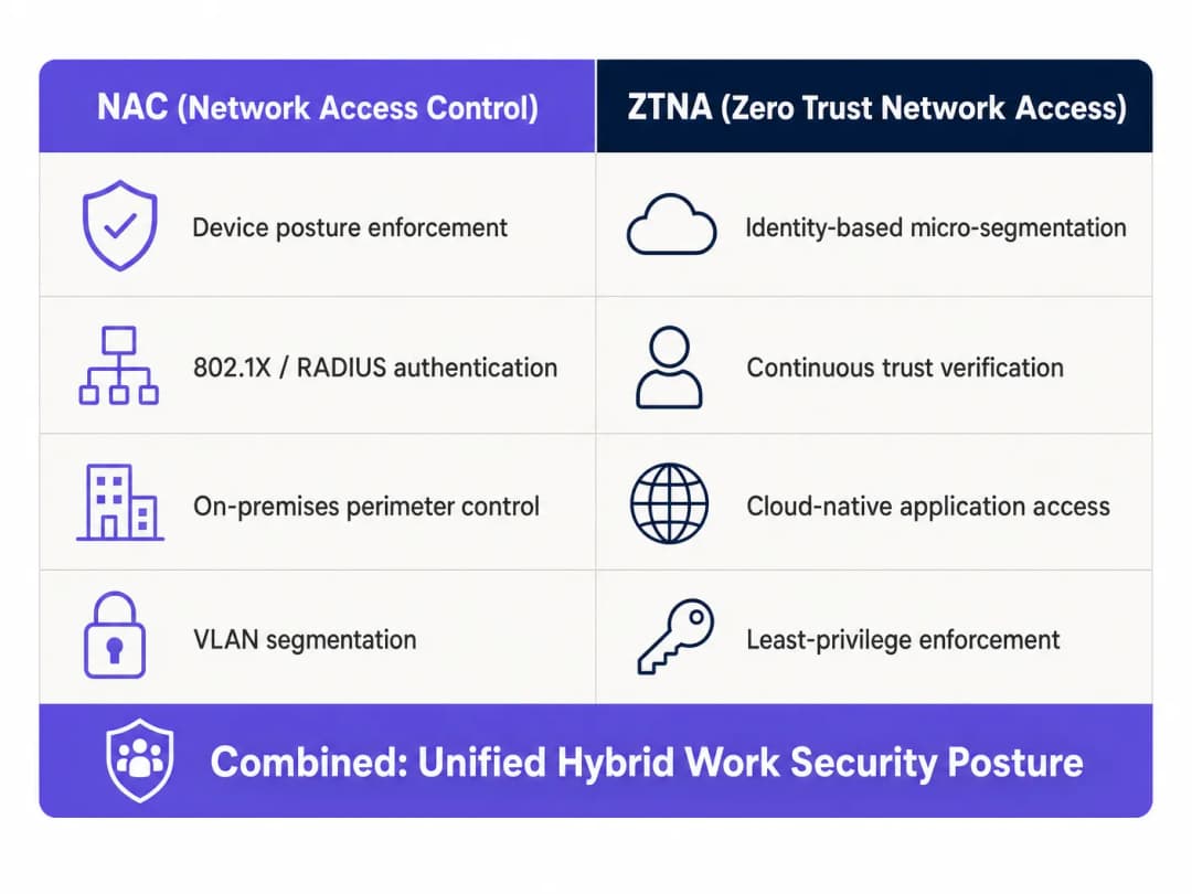 Securing Hybrid Work: Combining NAC with ZTNA for Seamless Access - hybrid work security comparison