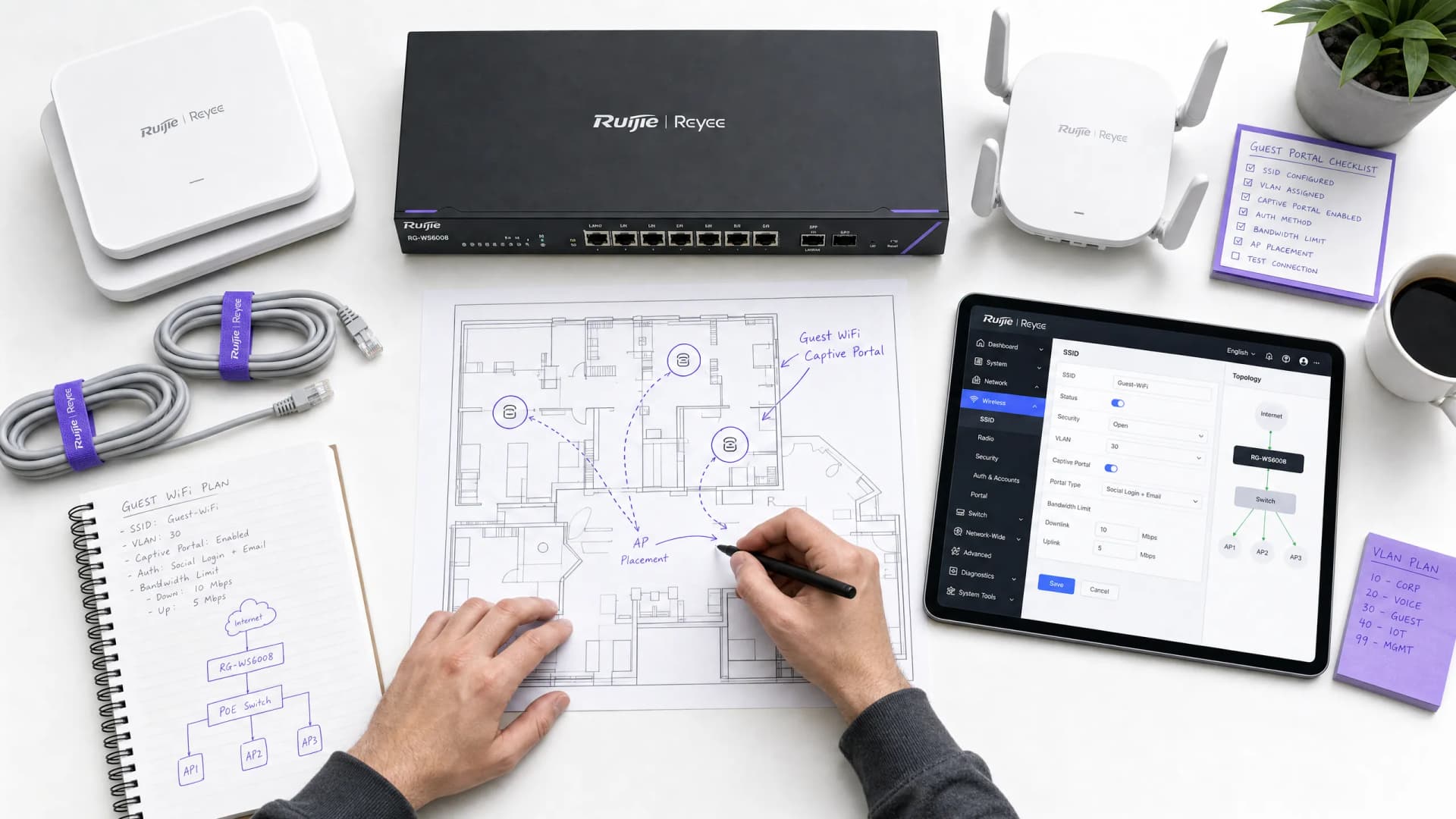 逐步指南:为访客 WiFi Captive Portal 配置锐捷无线控制器