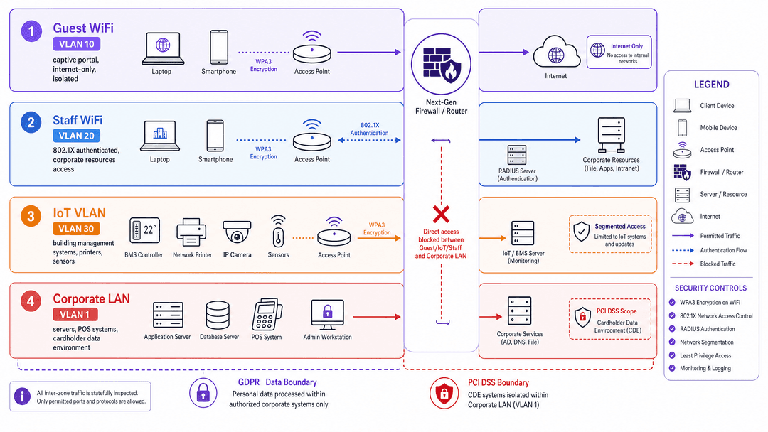 企業設定訪客 WiFi 指南:安全、分段與速度 - vlan segmentation architecture