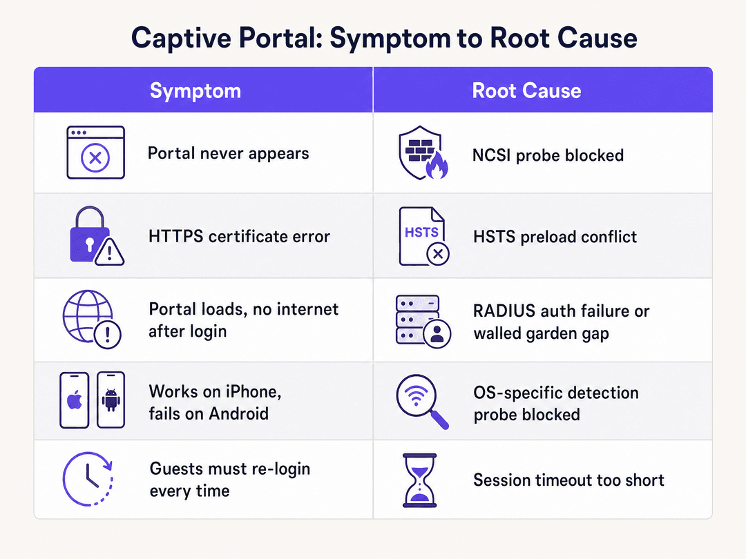 Captive Portal রিডাইরেক্ট সমস্যা সমাধান: Guest WiFi সংযোগ ব্যর্থতা সমাধান - troubleshooting checklist