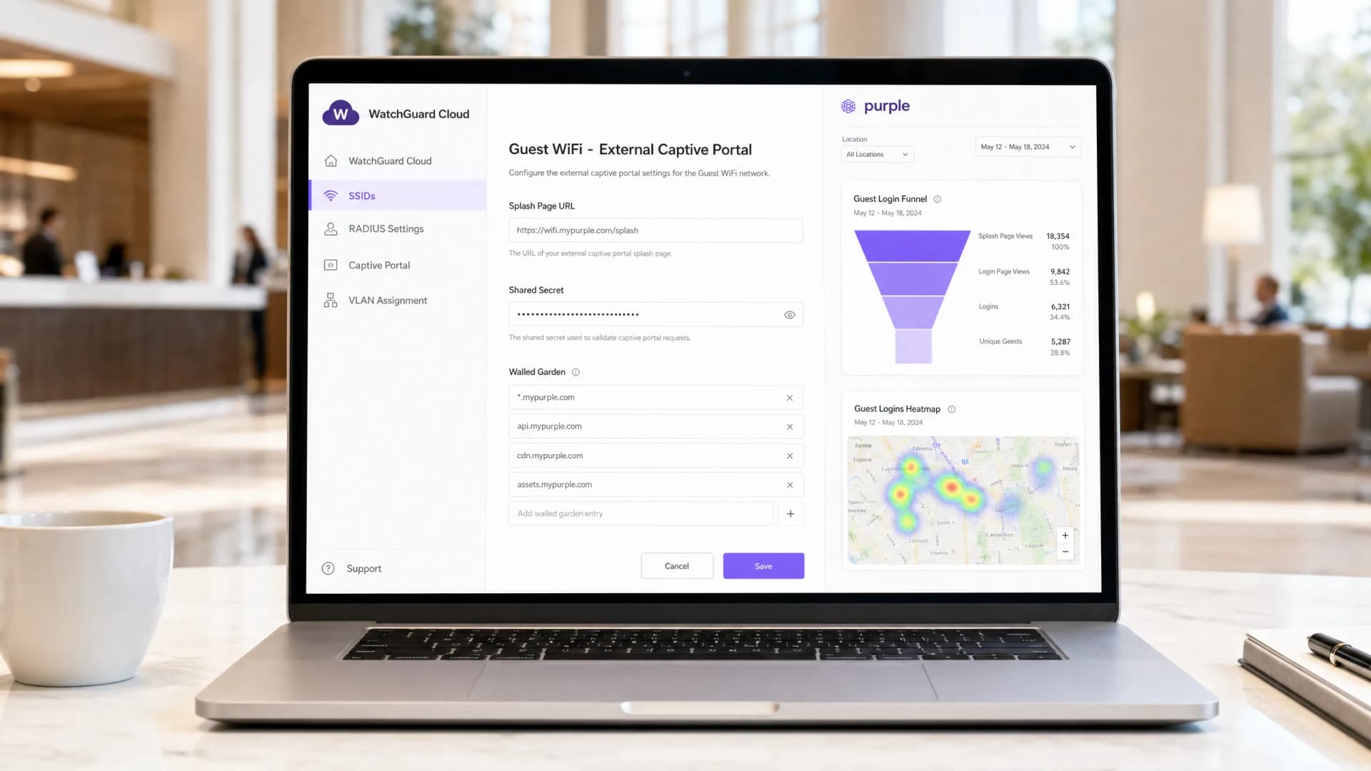 WatchGuard WiFi Cloud AP 与访客 WiFi:配合 Purple 进行 Captive Portal 设置