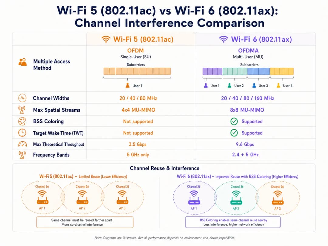 WiFi 6 vs. WiFi 5: Löst es Kanalinterferenzen? - comparison chart