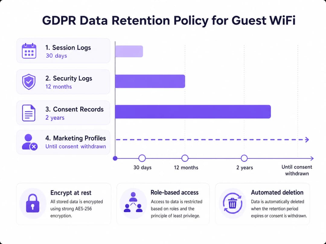 Conformidade com o GDPR no WiFi: Como Coletar Dados de Visitantes de Forma Segura via Captive Portals - data retention infog…