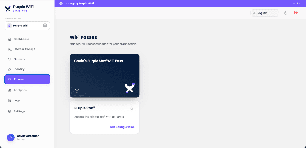 Purple स्टाफ WiFi पासेज़: एक ब्रांडेड WiFi पास टेम्पलेट और उसका कॉन्फ़िगरेशन